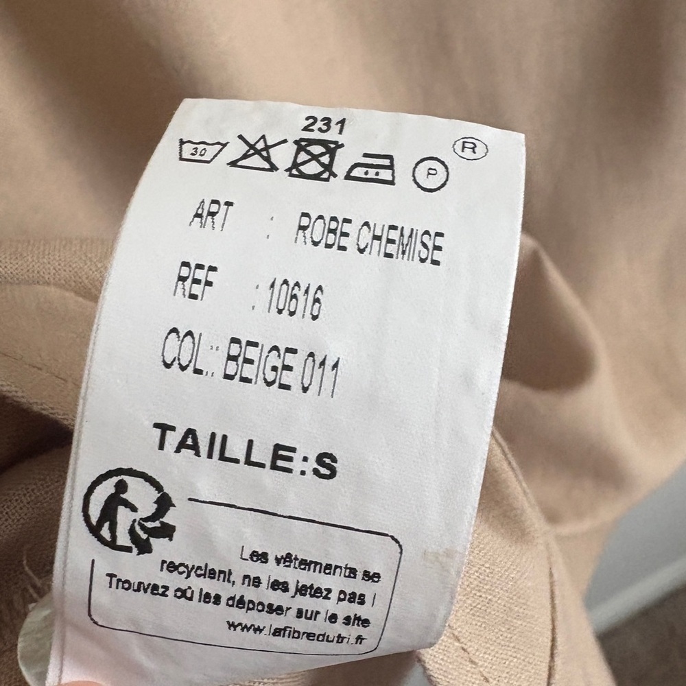 Ponant France Linen Blend Tan Long Sleeve Button Down Dress With Belt Size Small - Picture 10 of 10